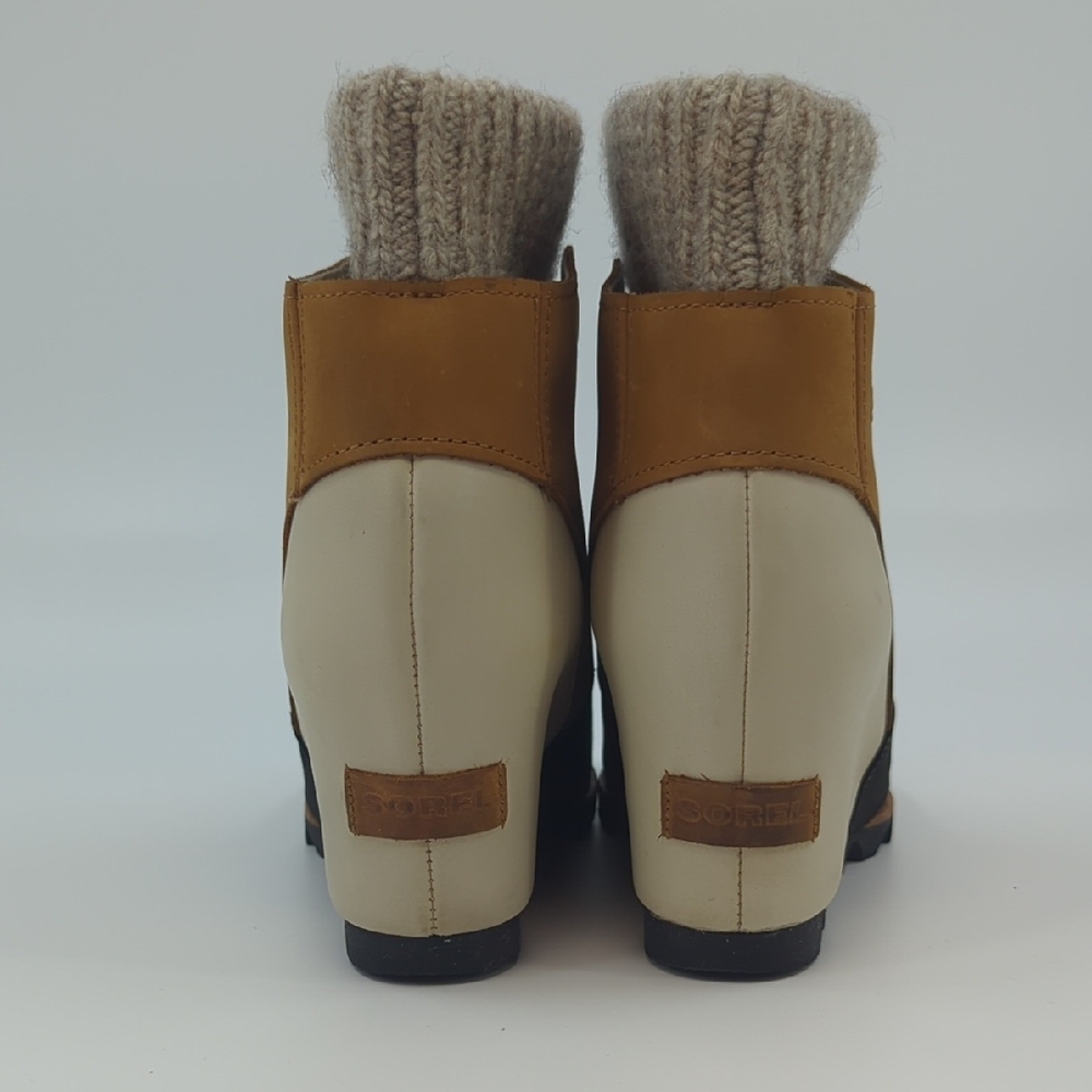 SOREL Joanie Sweater Wedge Boots Black, Tan, Cream Chelsea Style Sz 8 - Picture 4 of 10